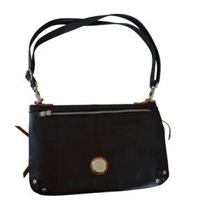 JOY Black Pebbled Leather Fold Over Crossbody Bag with RFID Protection Fall Boho